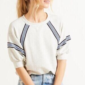 Evereve Womens Liv Puff Sleeve Sweatshirt Gray Blue Stripe Detail Sm Soft Lounge